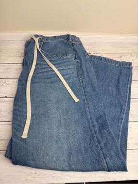 Pilcro Medium Blue Denim Boyfriend Jeans with Drawstring